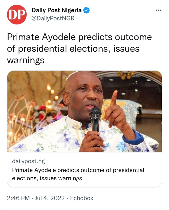 Today’s Headlines: Primate Ayodele Drops New Prophecy, Northerners Won’t For Peter Obi -Kwankwaso